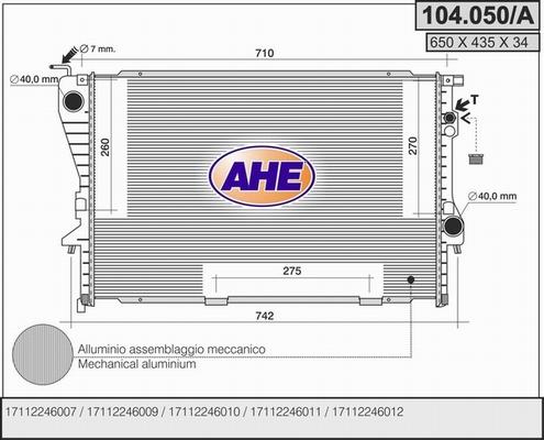 AHE 104.050/A - Radiatore, Raffreddamento motore www.autoricambi360.it