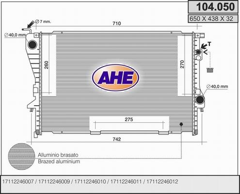 AHE 104.050 - Radiatore, Raffreddamento motore www.autoricambi360.it
