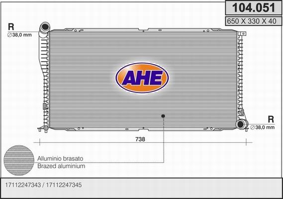 AHE 104.051 - Radiatore, Raffreddamento motore www.autoricambi360.it