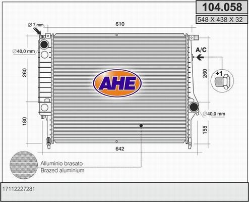 AHE 104.058 - Radiatore, Raffreddamento motore www.autoricambi360.it