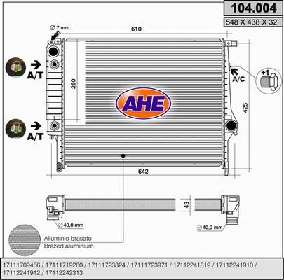 AHE 104.004 - Radiatore, Raffreddamento motore www.autoricambi360.it