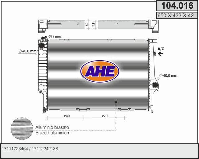 AHE 104.016 - Radiatore, Raffreddamento motore www.autoricambi360.it