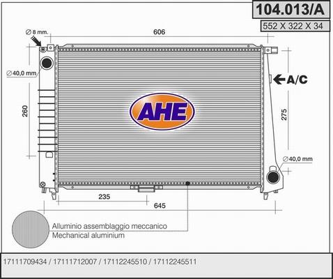 AHE 104.013/A - Radiatore, Raffreddamento motore www.autoricambi360.it