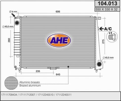 AHE 104.013 - Radiatore, Raffreddamento motore www.autoricambi360.it