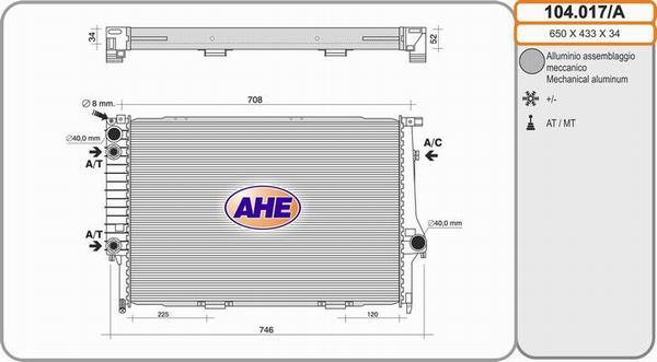 AHE 104.017/A - Radiatore, Raffreddamento motore www.autoricambi360.it
