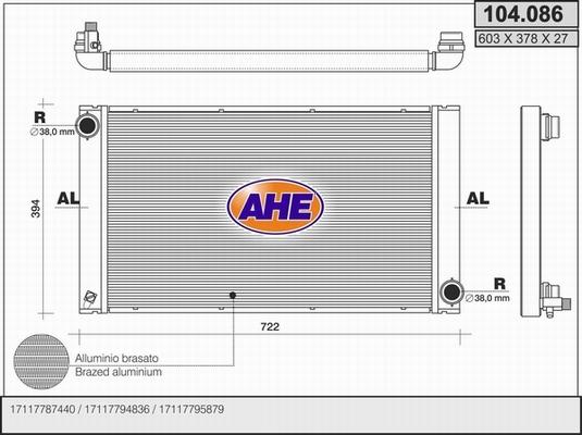 AHE 104.086 - Radiatore, Raffreddamento motore www.autoricambi360.it