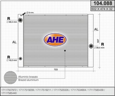 AHE 104.088 - Radiatore, Raffreddamento motore www.autoricambi360.it