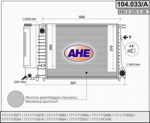 AHE 104.033/A - Radiatore, Raffreddamento motore www.autoricambi360.it