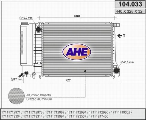 AHE 104.033 - Radiatore, Raffreddamento motore www.autoricambi360.it