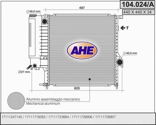AHE 104.024/A - Radiatore, Raffreddamento motore www.autoricambi360.it