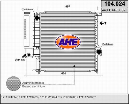 AHE 104.024 - Radiatore, Raffreddamento motore www.autoricambi360.it