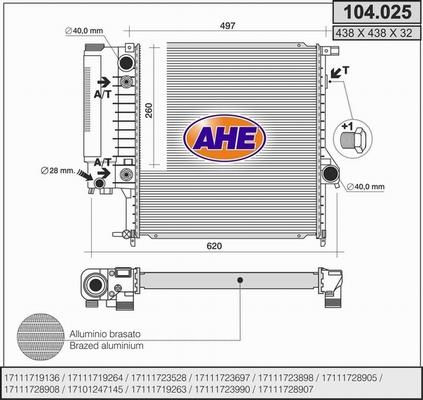AHE 104.025 - Radiatore, Raffreddamento motore www.autoricambi360.it