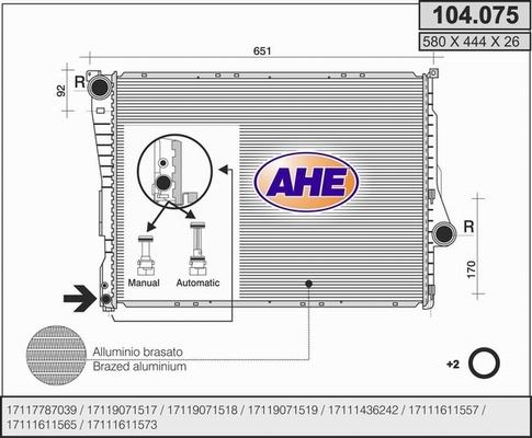 AHE 104.075 - Radiatore, Raffreddamento motore www.autoricambi360.it