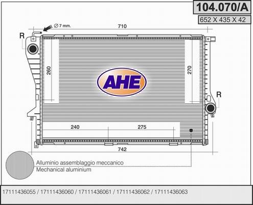 AHE 104.070/A - Radiatore, Raffreddamento motore www.autoricambi360.it