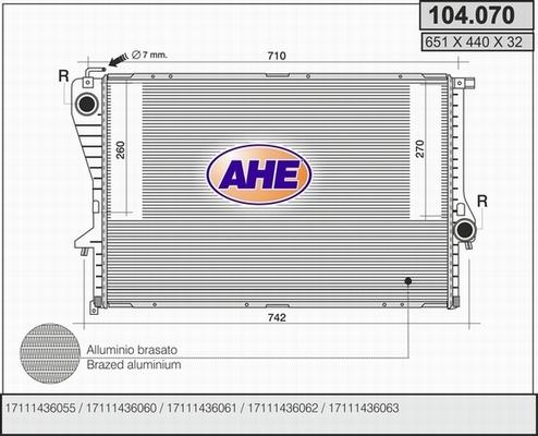 AHE 104.070 - Radiatore, Raffreddamento motore www.autoricambi360.it