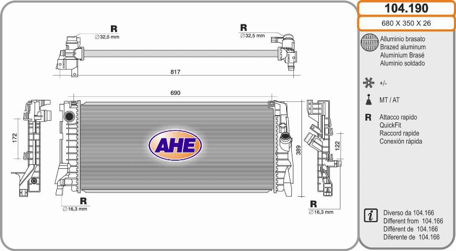 AHE 104.190 - Radiatore, Raffreddamento motore www.autoricambi360.it