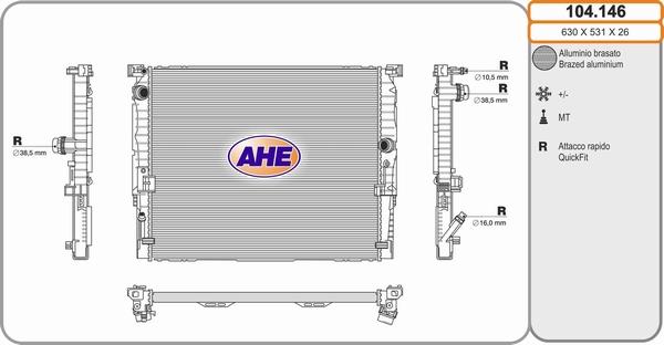 AHE 104.146 - Radiatore, Raffreddamento motore www.autoricambi360.it