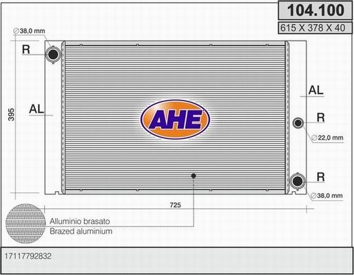 AHE 104.100 - Radiatore, Raffreddamento motore www.autoricambi360.it