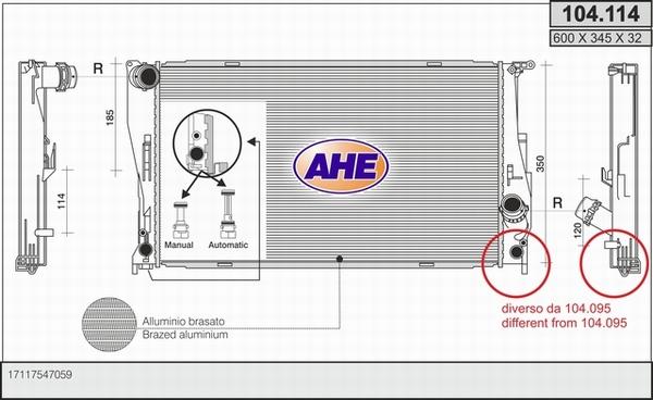 AHE 104.114 - Radiatore, Raffreddamento motore www.autoricambi360.it