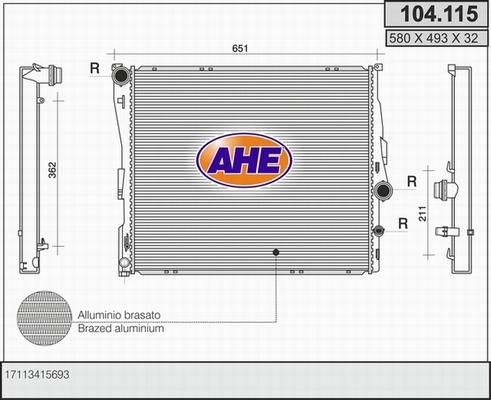 AHE 104.115 - Radiatore, Raffreddamento motore www.autoricambi360.it