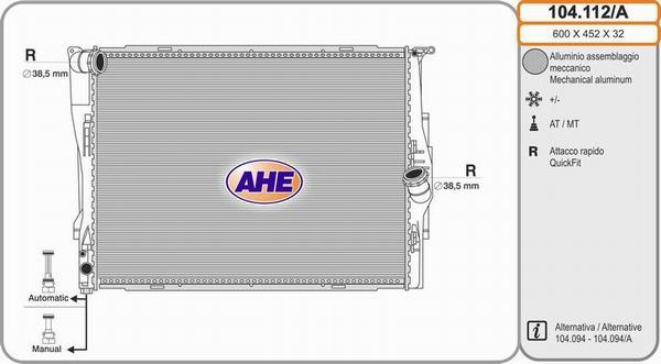 AHE 104.112/A - Radiatore, Raffreddamento motore www.autoricambi360.it