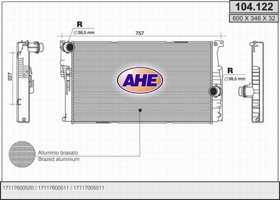 AHE 104.122 - Radiatore, Raffreddamento motore www.autoricambi360.it