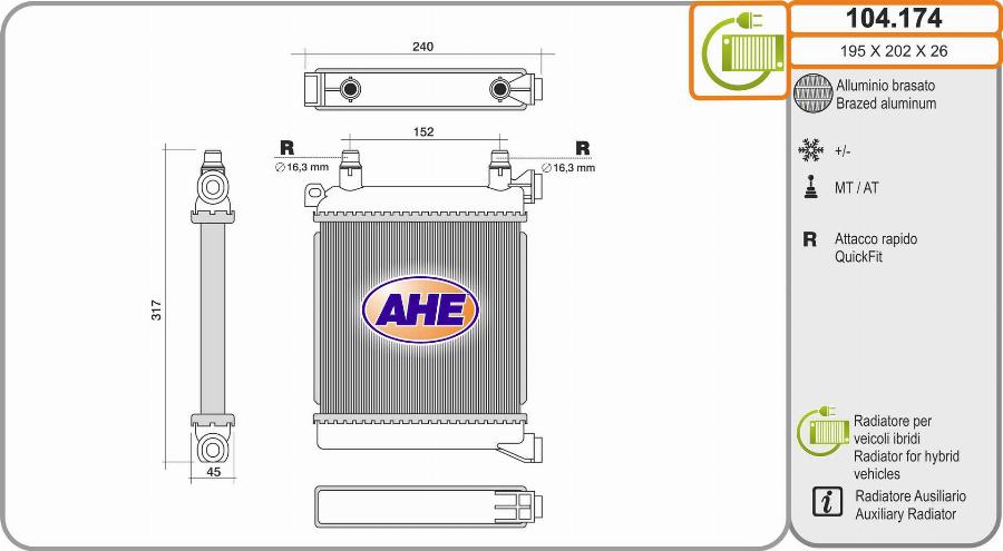 AHE 104.174 - Radiatore, Raffreddamento motore www.autoricambi360.it