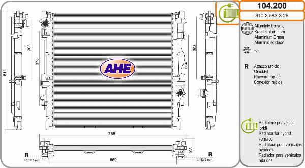 AHE 104.200 - Radiatore, Raffreddamento motore www.autoricambi360.it