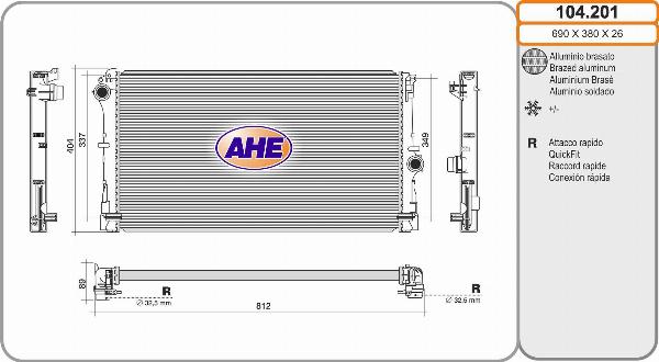 AHE 104.201 - Radiatore, Raffreddamento motore www.autoricambi360.it