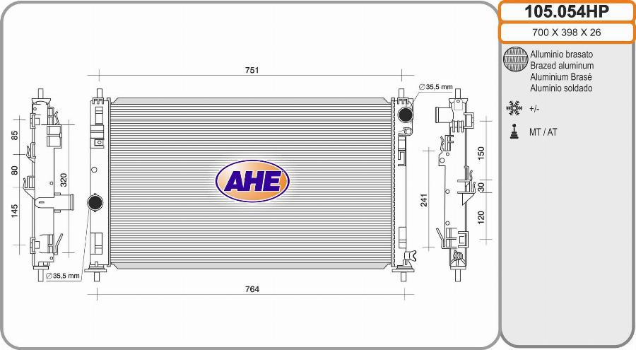 AHE 105.054HP - Radiatore, Raffreddamento motore www.autoricambi360.it