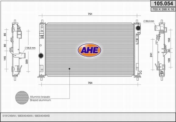 AHE 105.054 - Radiatore, Raffreddamento motore www.autoricambi360.it