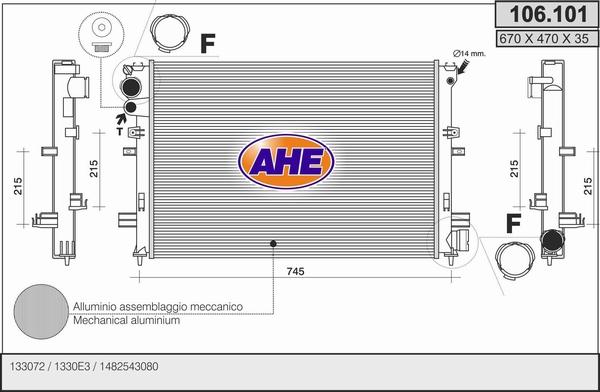 AHE 106.101 - Radiatore, Raffreddamento motore www.autoricambi360.it