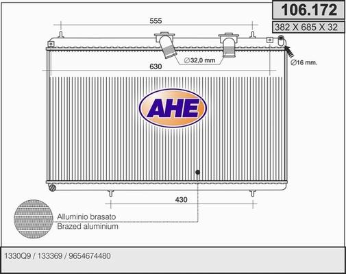 AHE 106.172 - Radiatore, Raffreddamento motore www.autoricambi360.it