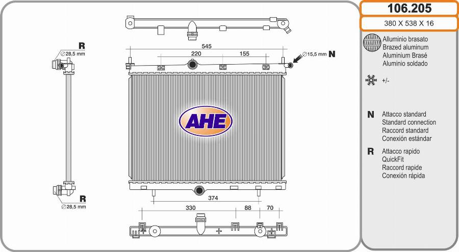 AHE 106.205 - Radiatore, Raffreddamento motore www.autoricambi360.it