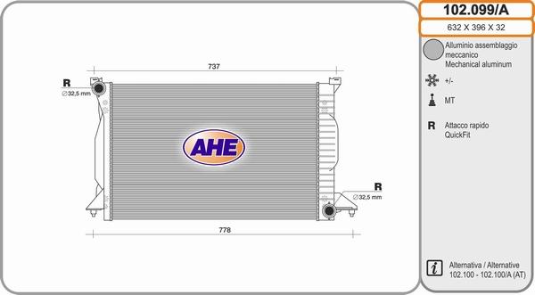 AHE 102.099/A - Radiatore, Raffreddamento motore www.autoricambi360.it