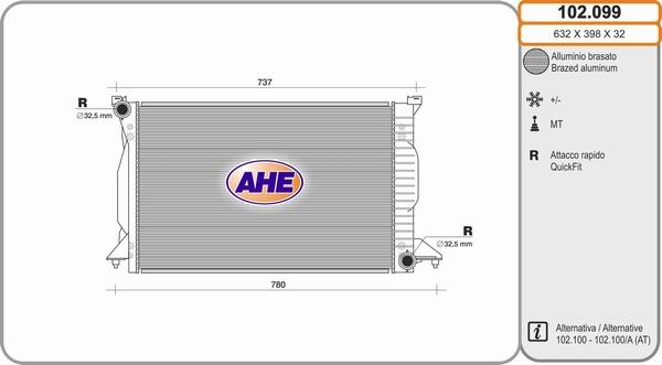 AHE 102.099 - Radiatore, Raffreddamento motore www.autoricambi360.it