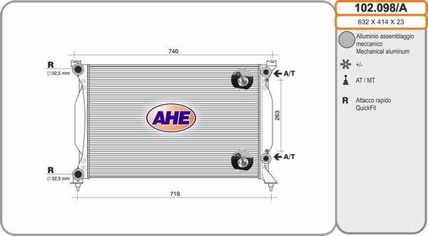 AHE 102.098/A - Radiatore, Raffreddamento motore www.autoricambi360.it