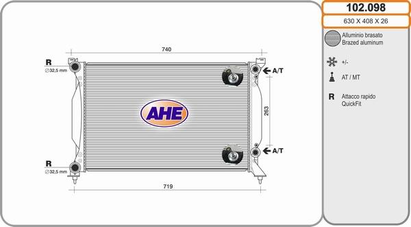 AHE 102.098 - Radiatore, Raffreddamento motore www.autoricambi360.it