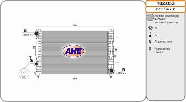 AHE 102.053 - Radiatore, Raffreddamento motore www.autoricambi360.it