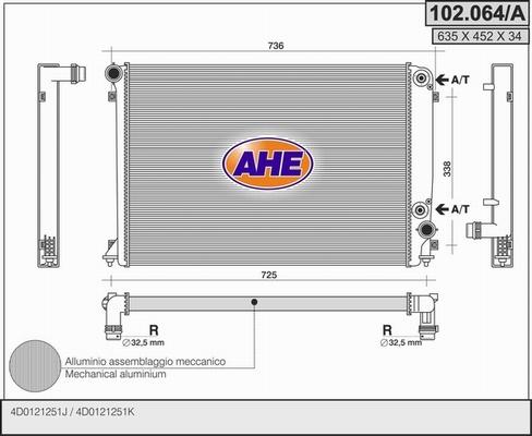 AHE 102.064/A - Radiatore, Raffreddamento motore www.autoricambi360.it