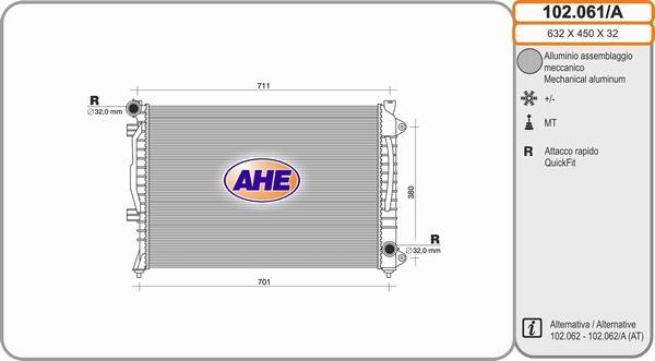 AHE 102.061/A - Radiatore, Raffreddamento motore www.autoricambi360.it