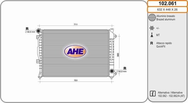 AHE 102.061 - Radiatore, Raffreddamento motore www.autoricambi360.it