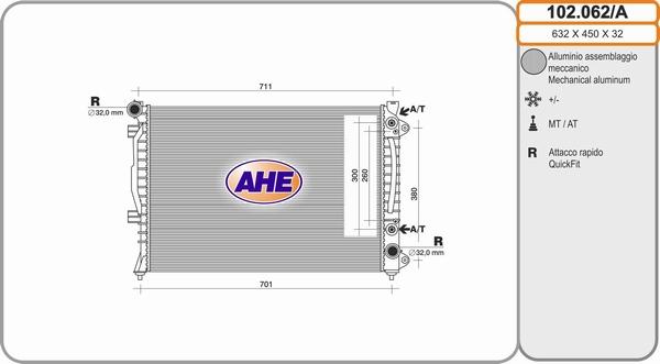 AHE 102.062/A - Radiatore, Raffreddamento motore www.autoricambi360.it