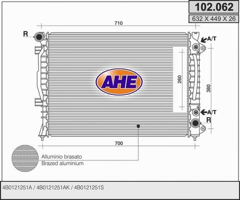 AHE 102.062 - Radiatore, Raffreddamento motore www.autoricambi360.it