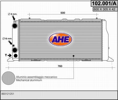 AHE 102.001/A - Radiatore, Raffreddamento motore www.autoricambi360.it