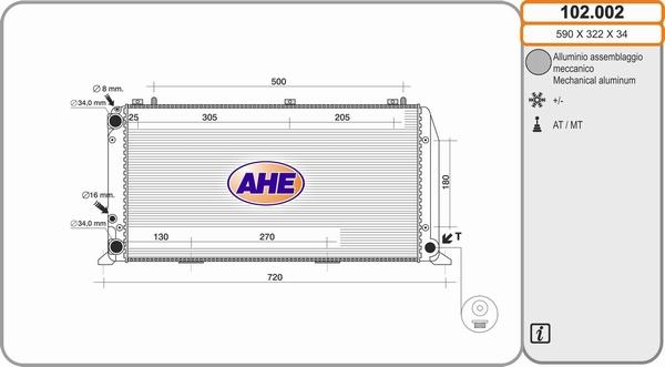 AHE 102.002 - Radiatore, Raffreddamento motore www.autoricambi360.it