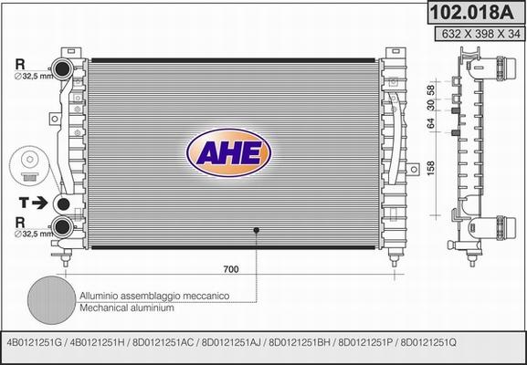 AHE 102.018/A - Radiatore, Raffreddamento motore www.autoricambi360.it