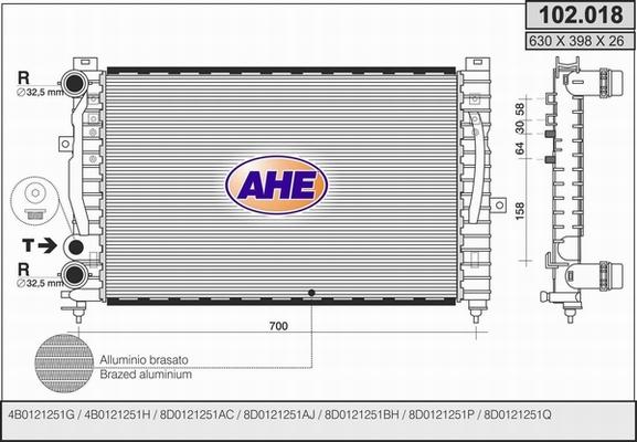 AHE 102.018 - Radiatore, Raffreddamento motore www.autoricambi360.it