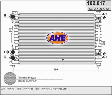 AHE 102.017 - Radiatore, Raffreddamento motore www.autoricambi360.it