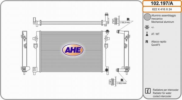AHE 102.197/A - Radiatore, Raffreddamento motore www.autoricambi360.it